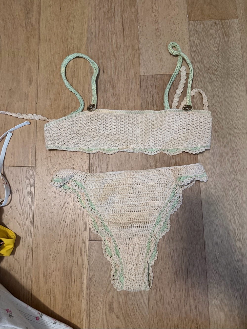 MAIYO Crochet Bikini Set in Cream & Mint